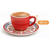 Aşkana 6 Kişilik Türk Kahvesi Fincanı Takımı,12 Parça,90 ml Seramik Set,mikrodalga/bulaşık Makinesine Uygun-Kırmızı