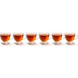 Aşkana 6’lı Cam Çay Fincanı Seti 210 ml | Yıldız Ayaklı Kendinden Desenli Kulplu Çay,kahve Fincanı Takımı - Şeffaf