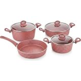 Aşkana 7 Parça Premium Granit Tencere Seti 26 cm Yapışmaz Tencere Tava Seti Cam Kapaklı Bpa Free - Pembe