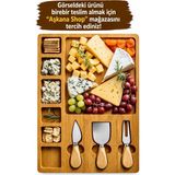 Aşkana Ahşap Peynir ve Atıştırmalık Servis Tabağı 6+1 Bölmeli+3’lü Aparat Seti (Spatula,bıçak,çatal),şarküteri, Çerez ve Meyve Sunum Tahtası - 0 - 19 L
