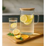Aşkana Bambu Kapaklı Cam Sürahi 1,5 Litre,ısıya Dayanıklı Borosilikat Cam Sürahi, Limonata, Soğuk Içecek ve Sunum Sürahisi - 1,5 lt