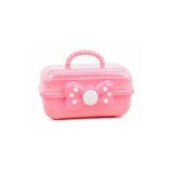 Aşkana Çocuk Takı ve Toka Organizeri Otomatik Açılır Katlı Düzenleyici Kutu 27X15X15 cm Pembe Taşınabilir Çok Bölmeli Saklama Çantası-Benekli