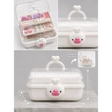Aşkana Çocuk Takı ve Toka Organizeri Otomatik Açılır Katlı Düzenleyici Kutu 27X15X15 cm Pembe Taşınabilir Çok Bölmeli Saklama Çantası-Ördek Model - Beyaz - Pembe
