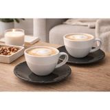 Aşkana El Yapımı Seramik Fincanı Takımı 2 Kişilik Tabaklı Fincan Seti,çay,nescafe,kahve,latte Kupası - Füme - Beyaz