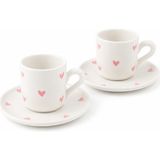 Aşkana El Yapımı Seramik Türk Kahvesi Fincan Takımı,2 Kişilik-4 Parça Fincan Seti,75 ml - pembe kalp - Renkli
