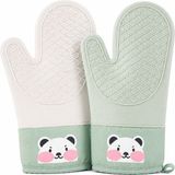 Aşkana En Çok Tercih Edilen Sevimli Panda Desenli Silikon Mutfak Eldiveni,28,5 Cm,ısıya Dayanıklı, Kaymaz, Su Geçirmez Silikon Tutacak, Mutfak-Fırın Eldiveni - Yeşil