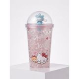 Aşkana Hello Kitty FIGÜRLÜ,450 Ml,kristal Buz Dolgulu Bardak,bpa Free,sızdırmaz Kapaklı,pipetli Suluk,matara - Pembe