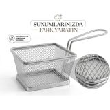 Aşkana Paslanmaz Mini Sunum Sepeti, Patates Kızartması, Börek, Soğan Halkası Servis Sepeti Sunumluk - Uzun Saplı