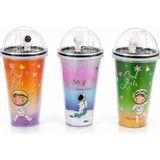 Aşkana Uzay Temalı Pipetli Bardak 450 ml Astronot Kapaklı Çocuk Matara Renkli Şeffaf Ekonomik Suluk Bpa Içermez 3 Farklı Model - Çok Renkli