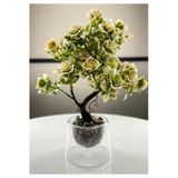 Aşkana Yapay Bonsai Gül Çiçek Ağaç 30 Cm,Dekoratif Saksılı Mini Ağaç,Masa Üstü Pleksi Saksılı Ev Dekoru