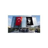 Askeri Kıyafeti ile Mustafa Kemal Atatürk Bayrak ve Türk Bayrağı Premium Raşel Kumaş 2'li Set 10x15 metre ATA44