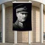 Askeri Kıyafeti ile Mustafa Kemal Atatürk Poster Bayrak Premium Raşel Kumaş ATA44 2X3M