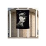 Askeri Kıyafeti ile Mustafa Kemal Atatürk Poster Bayrak Premium Raşel Kumaş ATA44 2X3M