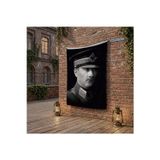 Askeri Kıyafeti ile Mustafa Kemal Atatürk poster Bayrak Raşel Kumaş 100x150 cm ATA44