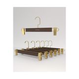 askı sarayı Ceviz Ahşap Pantolon Ve Etek Askısı Gold Klips , Gold Amerikan Kanca 12 Adet Premium Özel Seri