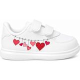 Askıda Kırmızı Kalpler Baskılı Beyaz Bantlı Çocuk Spor Ayakkabı Sneaker