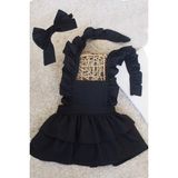 Askıları Fırfırlı Kat Kat Siyah Kız Çocuk Elbise Bandana Takım 1-8 Yaş - 5 Yaş
