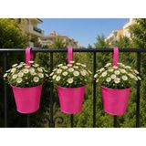 Askılı Balkon Saksı Seti, 3 Adet, Metal, Şeker Pembe 1,5lt - Standart