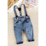 Askılı Denim Şık Kot Erkek Bebek Pantolon - Mavi - 18 - 24 Ay