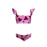 Askılı Fırfır Detaylı Kalp Desenli 50UV Kız Çocuk Bikini Takımı