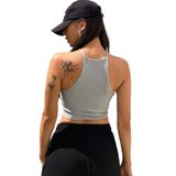 Askılı Halter Yaka Yüzücü Sırtlı Gri Renk Fitilli Crop Top Bluz (Gri, M)