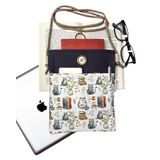 Askılı - Kitap Çantası/Tablet Çantası/Ebook Çantası/Book Sleeve/Tablet Sleeve – Çıkarılabilir Askı, Çok Amaçlı Çanta (Gri Kediler ve Kitaplar)