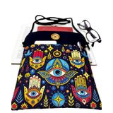 Askılı - Kitap Çantası/Tablet Çantası/Ebook Çantası/Book Sleeve/Tablet Sleeve – Çıkarılabilir Askı, Çok Amaçlı Çanta (Hamsa, Gözler, Renkli)