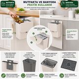 Askılı Mutfak Dolap Kapağı Çöp Kovası 15 Litre, Katlanabilir Tezgah Altı Çöp Kutusu, Dolap İçi ve Dışı Kullanım, Kapaklı Taşınabilir Çöp Sepeti, Beyaz