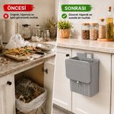 Askılı Mutfak Dolap Kapağı Çöp Kovası 15 Litre, Katlanabilir Tezgah Altı Çöp Kutusu, Dolap İçi ve Dışı Kullanım, Kapaklı Taşınabilir Çöp Sepeti, Gri