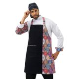 Askılı Önlük Desen Garnili Siyah Çini