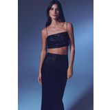 Askılı Payetli Crop Bluz - Siyah