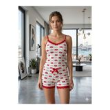 Askılı Şortlu Pijama Takımı Modal Viskon Pamuk Karışımı Terletmez Ev Giyim Kırmızı L