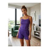 Askılı Şortlu Pijama Takımı Modal Viskon Pamuk Karışımı Terletmez Ev Giyim Mor S/M