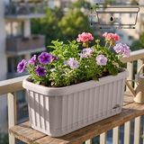 Askılı Sütun Balkon Saksı Çizgi Desenli Hazneli Mat Plastik Saksı (Bej Askısız, 5.9 Litre) - Çok Renkli