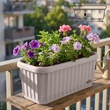 Askılı Sütun Balkon Saksı Çizgi Desenli Hazneli Mat Plastik Saksı (Bej Askısız, 5.9 Litre) - Standart