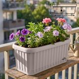 Askılı Sütun Balkon Saksı Çizgi Desenli Hazneli Mat Plastik Saksı (Bej Askısız, 5.9 Litre)