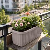 Askılı Sütun Balkon Saksı Çizgi Desenli Hazneli Mat Plastik Saksı (Bej Askısız, 7.5 Litre)