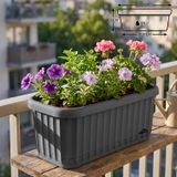 Askılı Sütun Balkon Saksı Çizgi Desenli Hazneli Mat Plastik Saksı (Gri Askısız, 5.9 Litre)