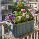 Askılı Sütun Balkon Saksı Çizgi Desenli Hazneli Mat Plastik Saksı (Yeşil Askısız, 5.9 Litre)