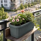 Askılı Sütun Balkon Saksı Çizgi Desenli Hazneli Mat Plastik Saksı (Yeşil Askısız, 7.5 Litre)