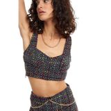 Askılı Tüvit Crop Bluz Siyah