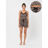 Askılı Viskon Leopar Desenli Şortlu Pijama Takımı, L