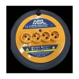 Asl ASL-1020 20 Metre 4 Priz Girişli Makaralı Uzatma Kablosu 3000W 3x1.5mm - Siyah