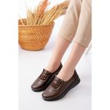 ASL SHOES STORE Ortopedik Tabanlı Günlük Bağcıklı Cilt Yumuşak Kadın Babet Ayakkabı