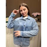 Asl Woman Kadın Taş Detaylı Oversize Kot Ceket – Açık Mavi Düğmeli Jean Ceket