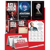 Asla Vazgeçme - Ayraç - Kartpostal - Poster - Yüzyılların Lideri Atatürk - 2026 Ajanda Gazi Paşa - Ayyıldız Ahşap Duvar Takvimi - Masa Takvimi