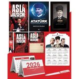 Asla Vazgeçme - Ayraç - Kartpostal - Poster - Yüzyılların Lideri Atatürk - 2026 Ajanda Kalpaklı - Ata Ahşap Duvar Takvimi - Masa Takvimi