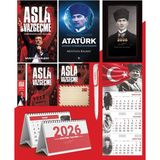 Asla Vazgeçme - Ayraç - Kartpostal - Poster - Yüzyılların Lideri Atatürk - 2026 Ajanda Kalpaklı - Ay Yıldız Duvar Takvimi - Masa Takvimi