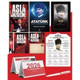 Asla Vazgeçme - Ayraç - Kartpostal - Poster - Yüzyılların Lideri Atatürk - 2026 Ajanda Komutan - Kalpaklı Ahşap Duvar Takvimi - Masa Takvimi