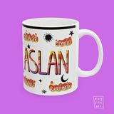 Aslan Burcu Leo Astroloji Temalı Özel Çizim Tasarım Hediyelik Porselen Kahve Kupası - Beyaz - 325 ml